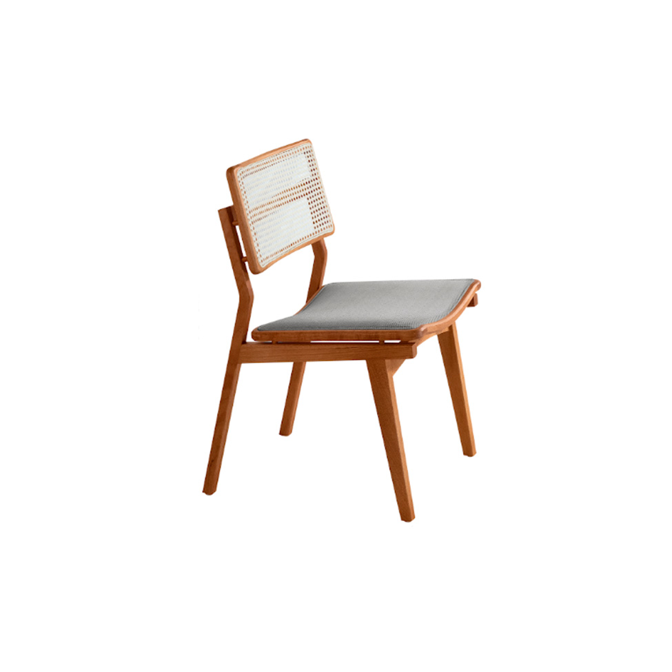 Conjunto de Mesa Retangular com Tampo Laminado Alana e 6 Cadeiras Lea Premium Linho Quartzo e Imbuia