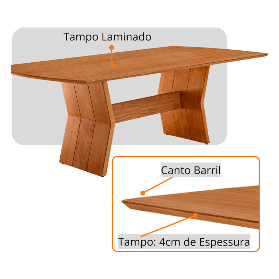 Conjunto de Mesa Retangular com Tampo Laminado Alana e 6 Cadeiras Lea Premium Linho Turim e Imbuia