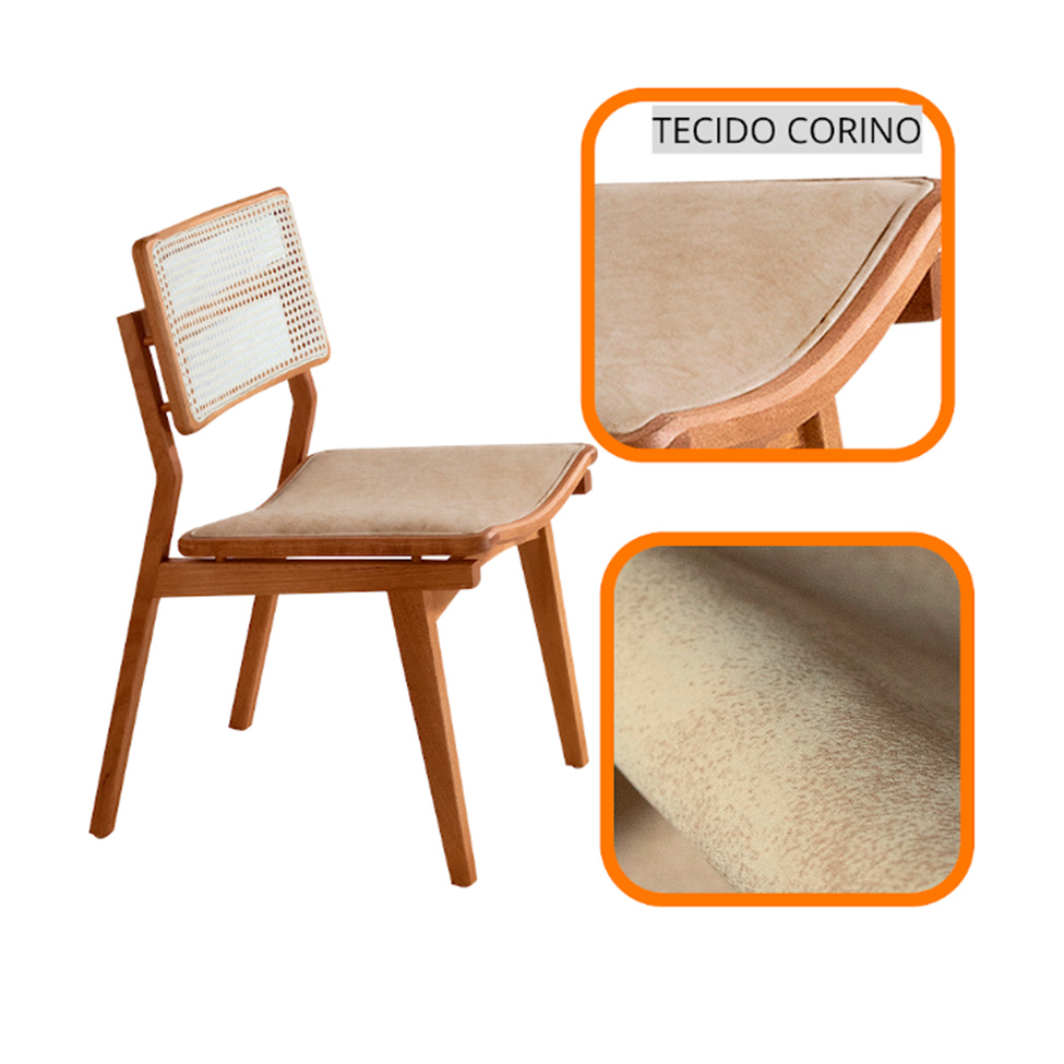 Conjunto de Mesa Retangular com Tampo Laminado Alana e 6 Cadeiras Lea Premium Tecido Sintético Milano e Imbuia