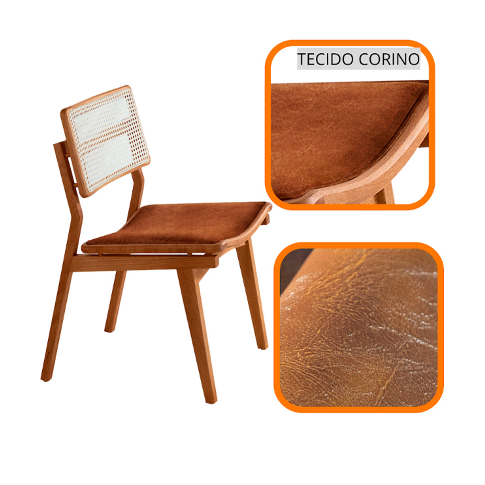 Conjunto de Mesa Retangular com Tampo Laminado Alana e 6 Cadeiras Lea Premium Tecido Sintético Puce e Imbuia
