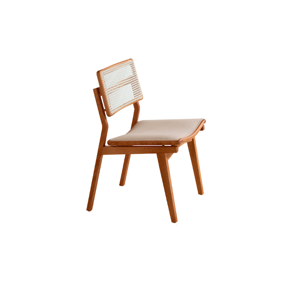Conjunto de Mesa Retangular com Tampo Laminado Alana e 6 Cadeiras Lea Premium Veludo Bege e Imbuia
