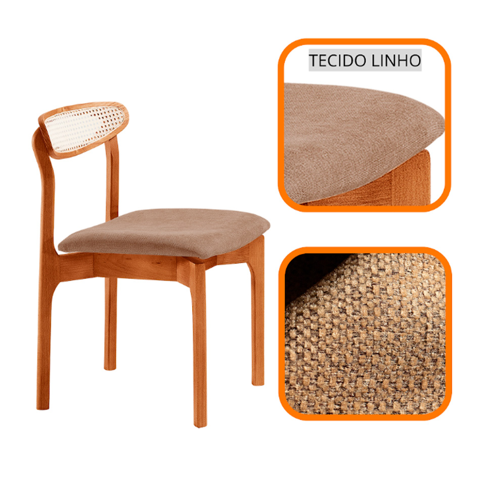 Conjunto de Mesa Retangular com Tampo Laminado Bellagio e 6 Cadeiras Itália Premium Linho Atacama e Cinamomo