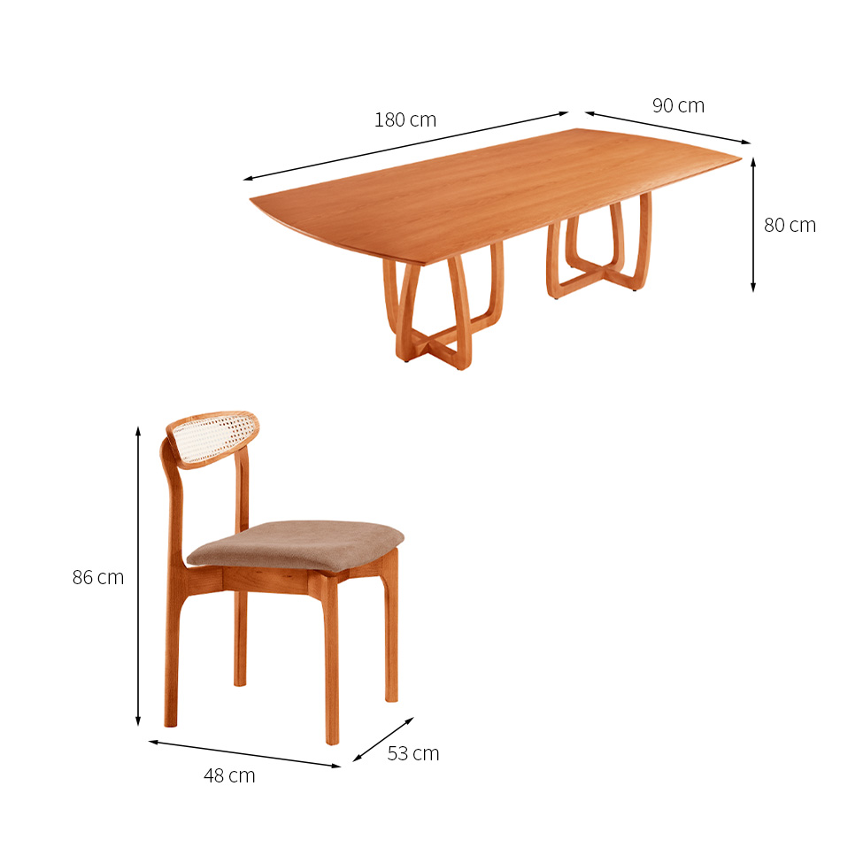 Conjunto de Mesa Retangular com Tampo Laminado Bellagio e 6 Cadeiras Itália Premium Linho Atacama e Cinamomo