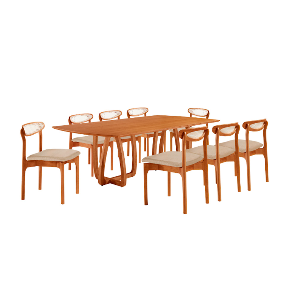 Conjunto de Mesa Retangular com Tampo Laminado Bellagio e 6 Cadeiras Itália Premium Linho Off White e Cinamomo