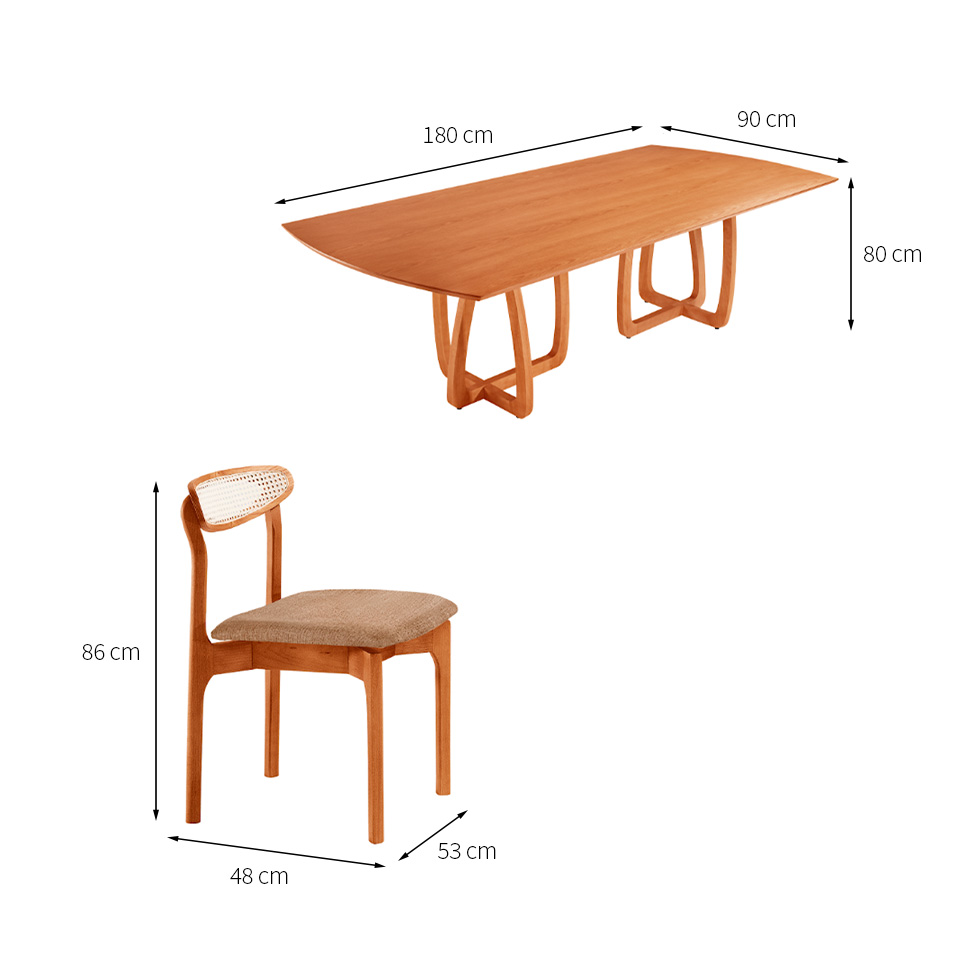 Conjunto de Mesa Retangular com Tampo Laminado Bellagio e 6 Cadeiras Itália Premium Linho Palha e Cinamomo