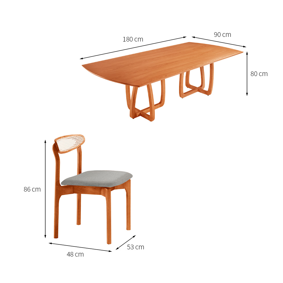 Conjunto de Mesa Retangular com Tampo Laminado Bellagio e 6 Cadeiras Itália Premium Linho Quartzo e Cinamomo
