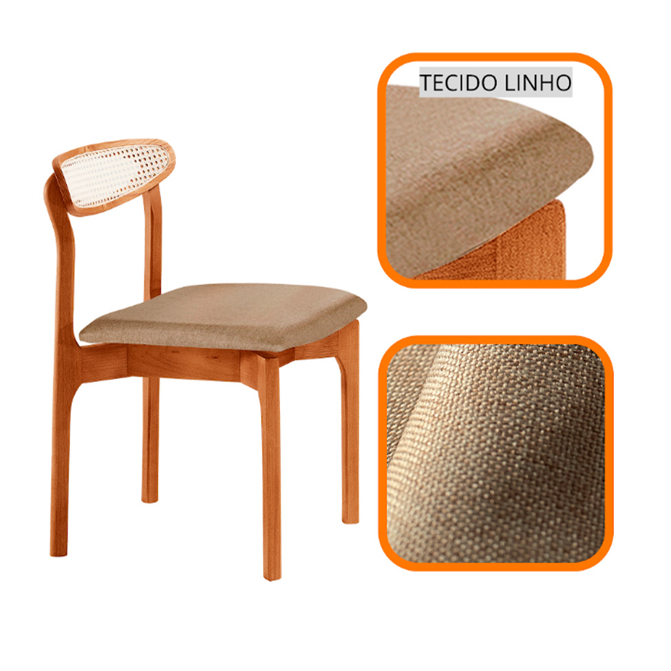Conjunto de Mesa Retangular com Tampo Laminado Bellagio e 6 Cadeiras Itália Premium Linho Turim e Cinamomo