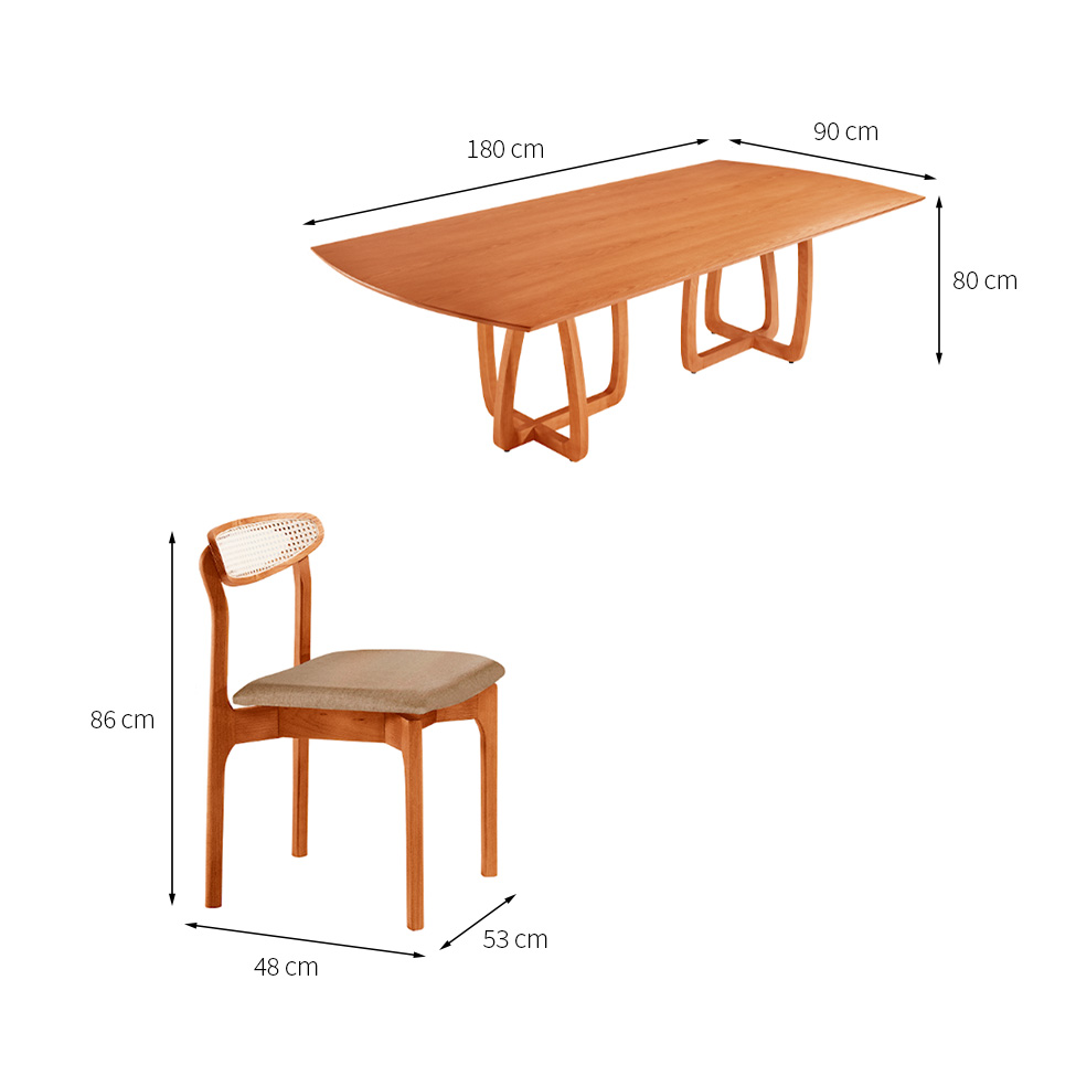 Conjunto de Mesa Retangular com Tampo Laminado Bellagio e 6 Cadeiras Itália Premium Linho Turim e Cinamomo