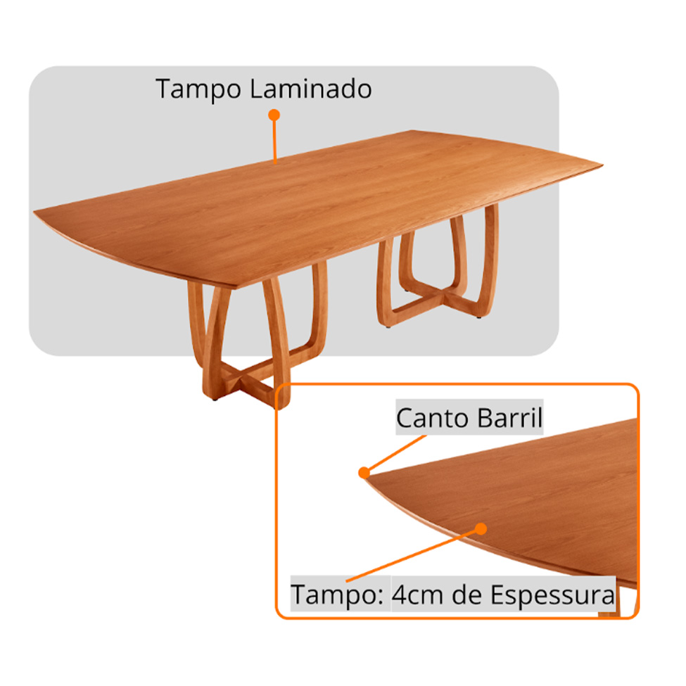 Conjunto de Mesa Retangular com Tampo Laminado Bellagio e 6 Cadeiras Itália Premium Linho Turim e Cinamomo