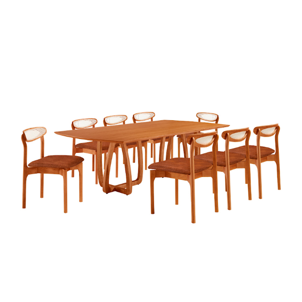 Conjunto de Mesa Retangular com Tampo Laminado Bellagio e 6 Cadeiras Itália Premium Tecido Sintético Puce e Cinamomo