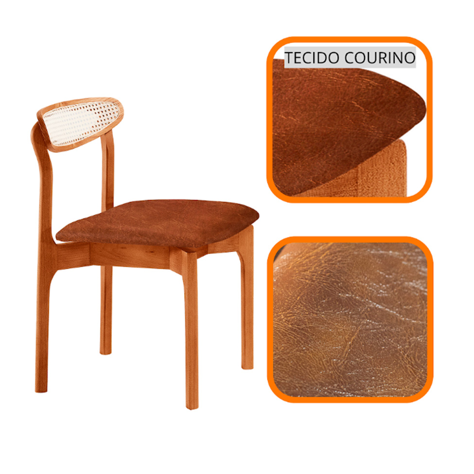 Conjunto de Mesa Retangular com Tampo Laminado Bellagio e 6 Cadeiras Itália Premium Tecido Sintético Puce e Cinamomo