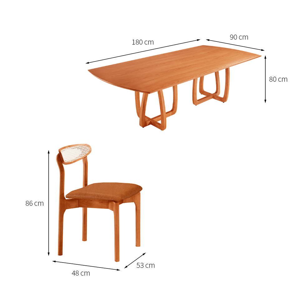 Conjunto de Mesa Retangular com Tampo Laminado Bellagio e 6 Cadeiras Itália Premium Tecido Sintético Puce e Cinamomo