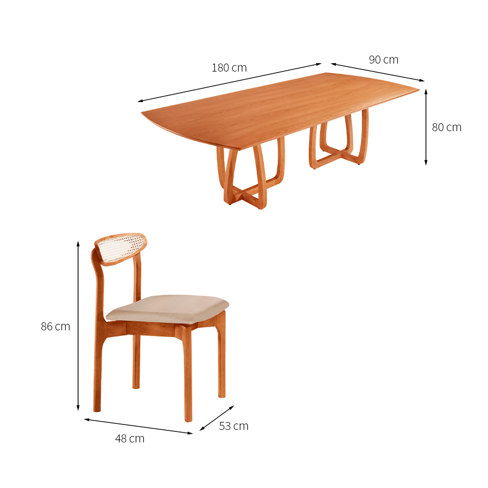 Conjunto de Mesa Retangular com Tampo Laminado Bellagio e 6 Cadeiras Itália Premium Veludo Bege e Cinamomo