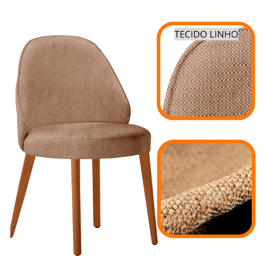 Conjunto de Mesa Retangular com Tampo Laminado Valência e 6 Cadeiras Floripa Linho Atacama e Cinamomo