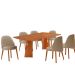 Conjunto de Mesa Retangular com Tampo Laminado Valência e 6 Cadeiras Floripa Linho Âmbar e Cinamomo