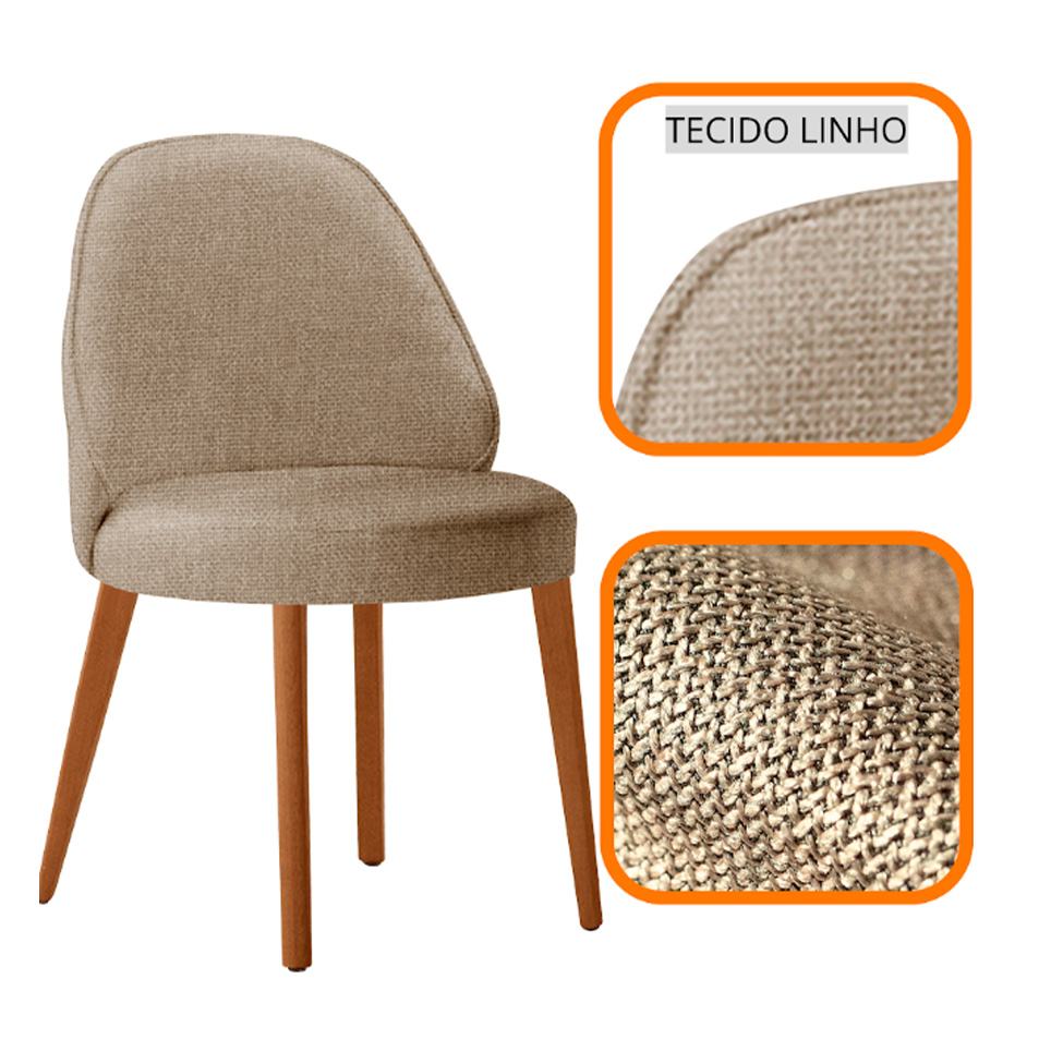 Conjunto de Mesa Retangular com Tampo Laminado Valência e 6 Cadeiras Floripa Linho Âmbar e Cinamomo