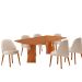 Conjunto de Mesa Retangular com Tampo Laminado Valência e 6 Cadeiras Floripa Linho Off White e Cinamomo