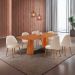 Conjunto de Mesa Retangular com Tampo Laminado Valência e 6 Cadeiras Floripa Linho Off White e Cinamomo