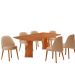 Conjunto de Mesa Retangular com Tampo Laminado Valência e 6 Cadeiras Floripa Linho Palha e Cinamomo