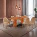 Conjunto de Mesa Retangular com Tampo Laminado Valência e 6 Cadeiras Floripa Linho Palha e Cinamomo