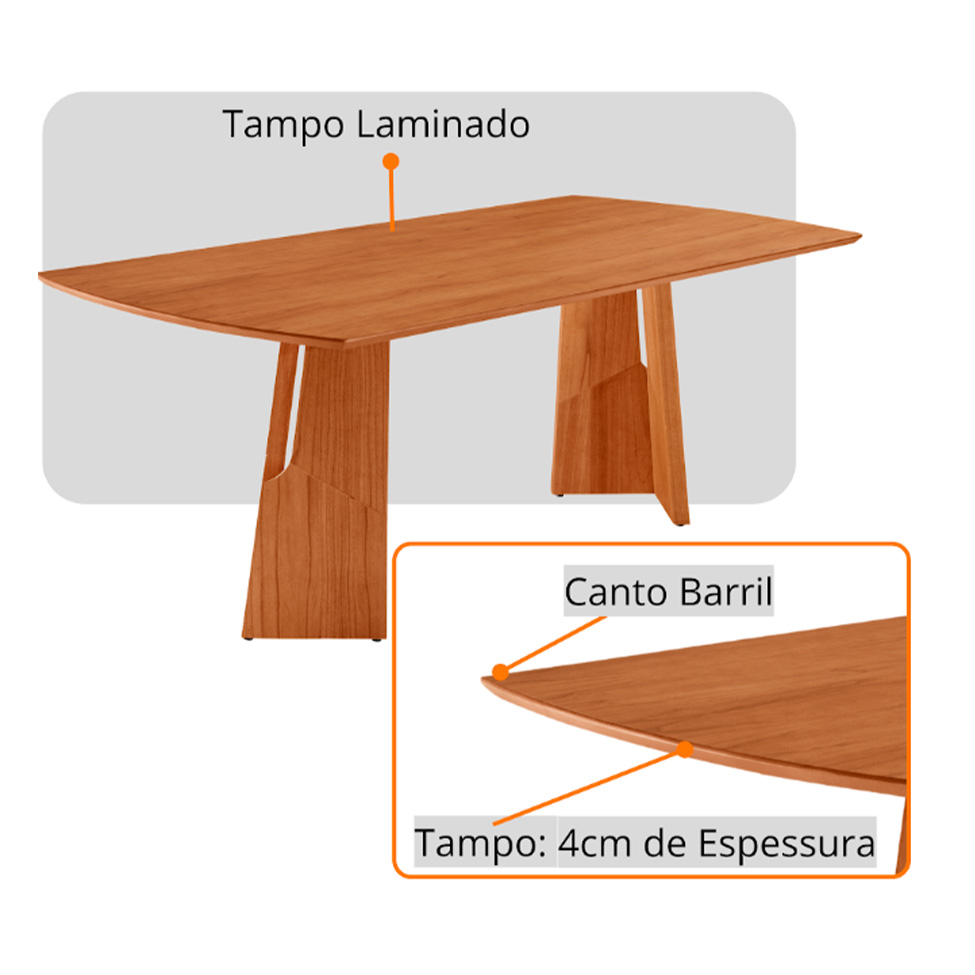 Conjunto de Mesa Retangular com Tampo Laminado Valência e 6 Cadeiras Floripa Linho Palha e Cinamomo