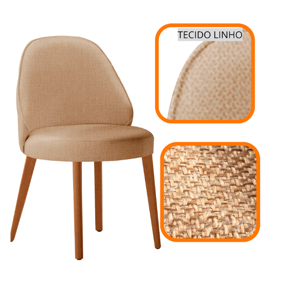 Conjunto de Mesa Retangular com Tampo Laminado Valência e 6 Cadeiras Floripa Linho Palha e Cinamomo