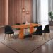 Conjunto de Mesa Retangular com Tampo Laminado Valência e 6 Cadeiras Floripa Linho Preto e Cinamomo