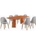 Conjunto de Mesa Retangular com Tampo Laminado Valência e 6 Cadeiras Floripa Linho Quartzo e Cinamomo