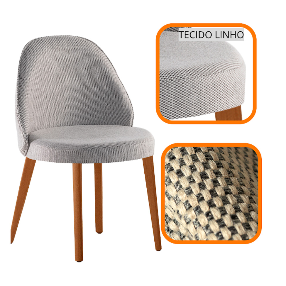 Conjunto de Mesa Retangular com Tampo Laminado Valência e 6 Cadeiras Floripa Linho Quartzo e Cinamomo