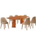 Conjunto de Mesa Retangular com Tampo Laminado Valência e 6 Cadeiras Floripa Linho Turim e Cinamomo
