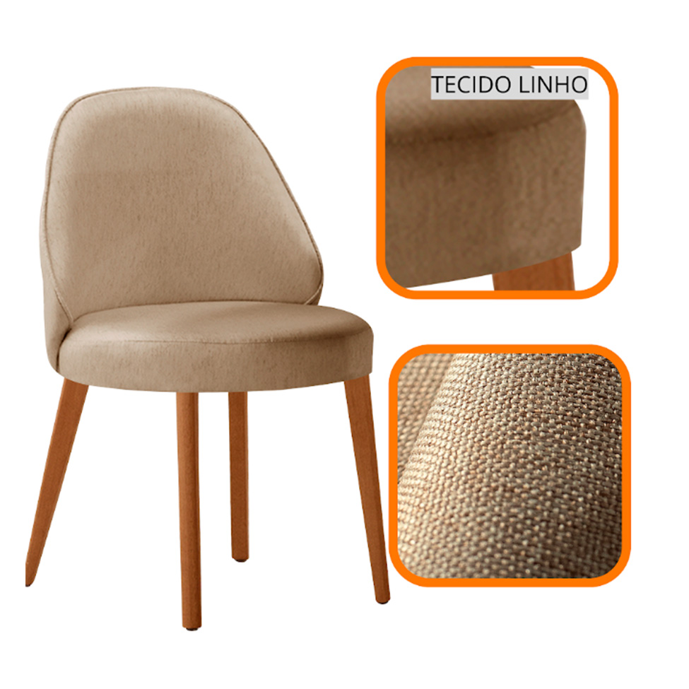 Conjunto de Mesa Retangular com Tampo Laminado Valência e 6 Cadeiras Floripa Linho Turim e Cinamomo