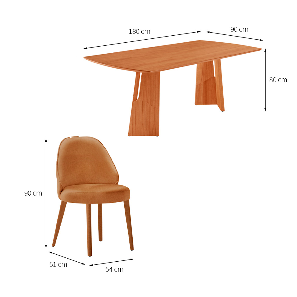 Conjunto de Mesa Retangular com Tampo Laminado Valência e 6 Cadeiras Floripa Tecido Sintético Caramelo e Cinamomo