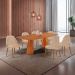 Conjunto de Mesa Retangular com Tampo Laminado Valência e 6 Cadeiras Floripa Tecido Sintético Milano e Cinamomo