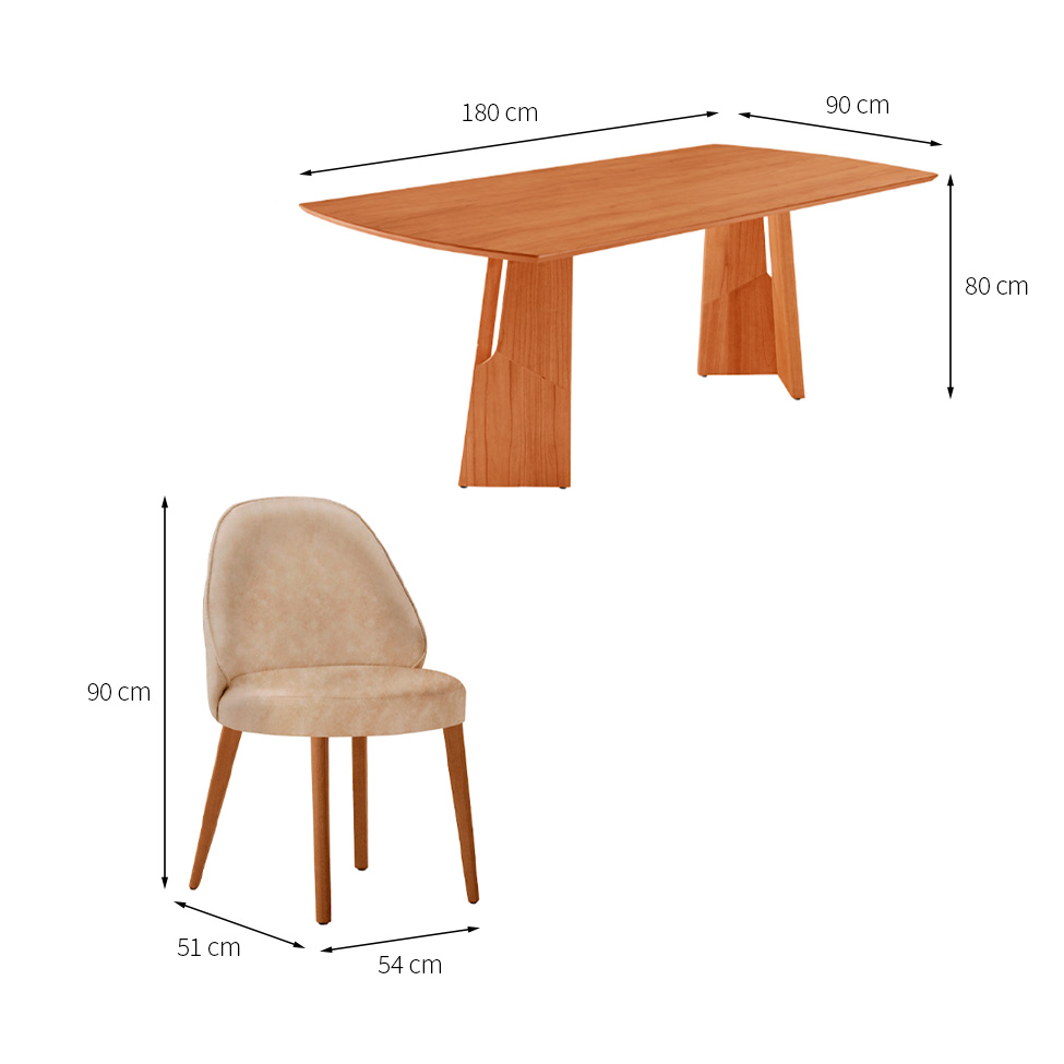 Conjunto de Mesa Retangular com Tampo Laminado Valência e 6 Cadeiras Floripa Tecido Sintético Milano e Cinamomo