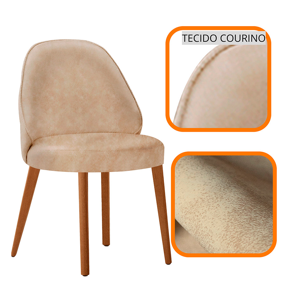 Conjunto de Mesa Retangular com Tampo Laminado Valência e 6 Cadeiras Floripa Tecido Sintético Milano e Cinamomo
