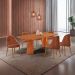 Conjunto de Mesa Retangular com Tampo Laminado Valência e 6 Cadeiras Floripa Tecido Sintético Puce e Cinamomo