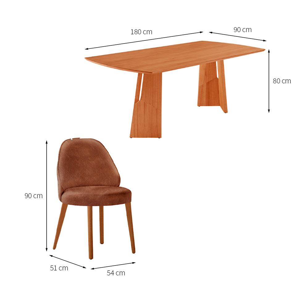 Conjunto de Mesa Retangular com Tampo Laminado Valência e 6 Cadeiras Floripa Tecido Sintético Puce e Cinamomo