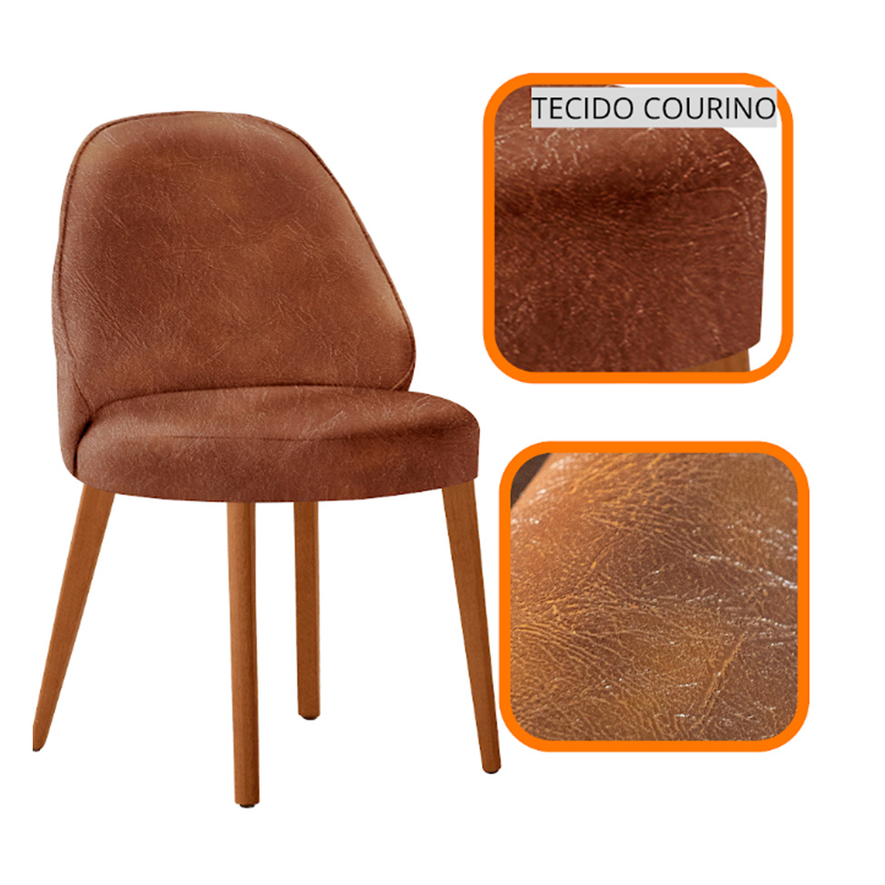 Conjunto de Mesa Retangular com Tampo Laminado Valência e 6 Cadeiras Floripa Tecido Sintético Puce e Cinamomo