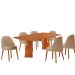 Conjunto de Mesa Retangular com Tampo Laminado Valência e 6 Cadeiras Floripa Veludo Bege e Cinamomo