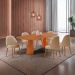 Conjunto de Mesa Retangular com Tampo Laminado Valência e 6 Cadeiras Floripa Veludo Bege e Cinamomo