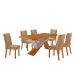 Conjunto de Mesa Retangular com Tampo MDF Ayla e 6 Cadeiras Turquesa Linho Bege e Amadeirado 180 cm