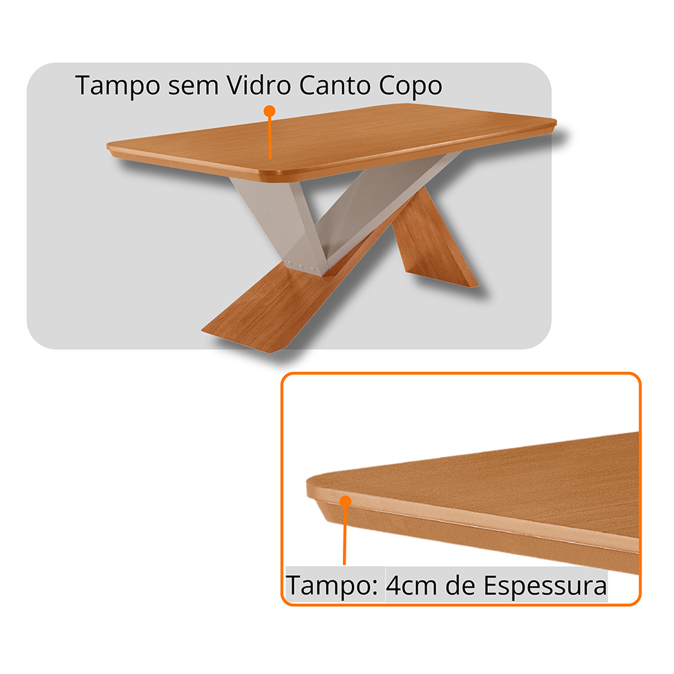 Conjunto de Mesa Retangular com Tampo MDF Ayla e 6 Cadeiras Turquesa Veludo Capuccino e Amadeirado 180 cm