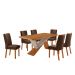 Conjunto de Mesa Retangular com Tampo MDF Ayla e 6 Cadeiras Turquesa Veludo Marrom e Amadeirado 180 cm