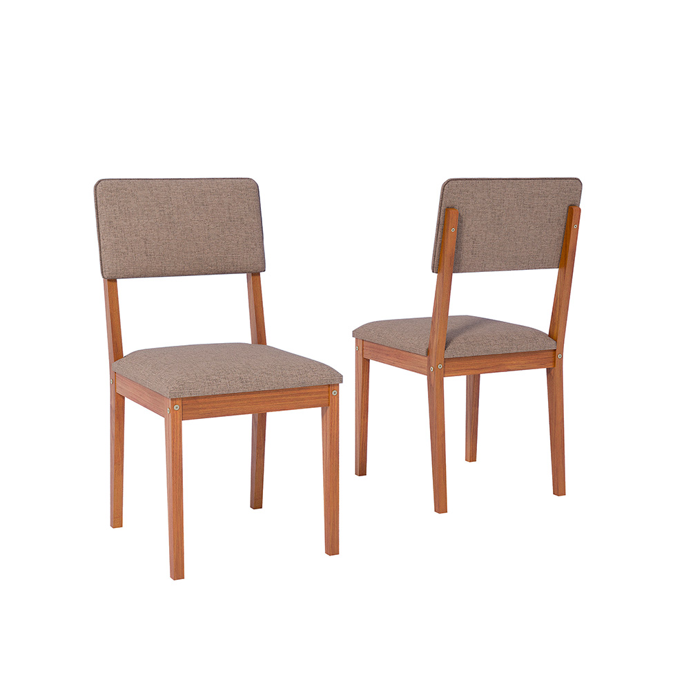 Conjunto de Mesa Retangular com Tampo MDF Cacau e 4 Cadeiras Sabiá Linho Marrom e Cinamomo