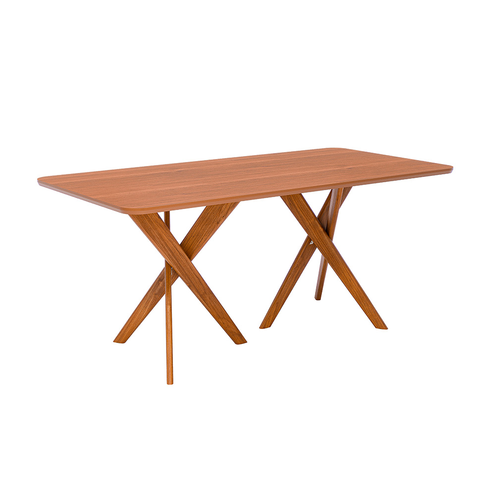 Conjunto de Mesa Retangular com Tampo MDF Cacau e 6 Cadeiras Palmas Linho Bege e Cinamomo