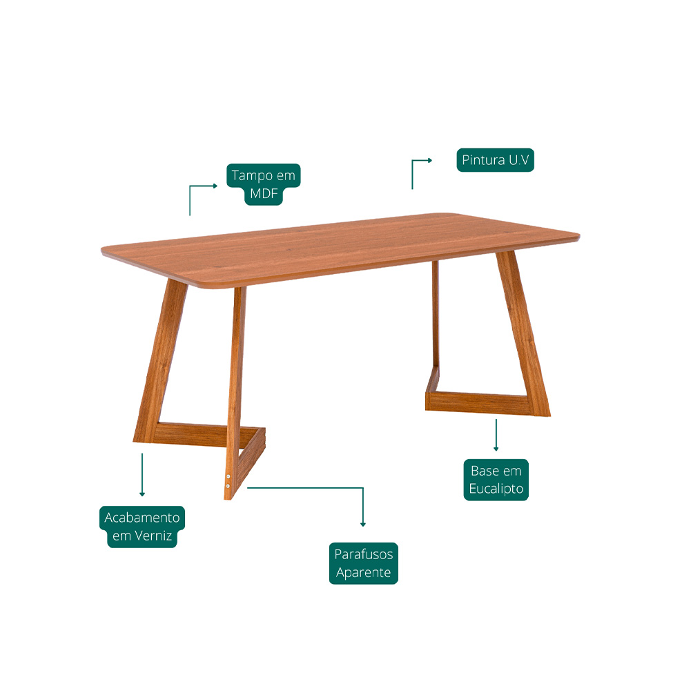 Conjunto de Mesa Retangular com Tampo MDF Caju e 6 Cadeiras Juparanã Linho Bege e Cinamomo