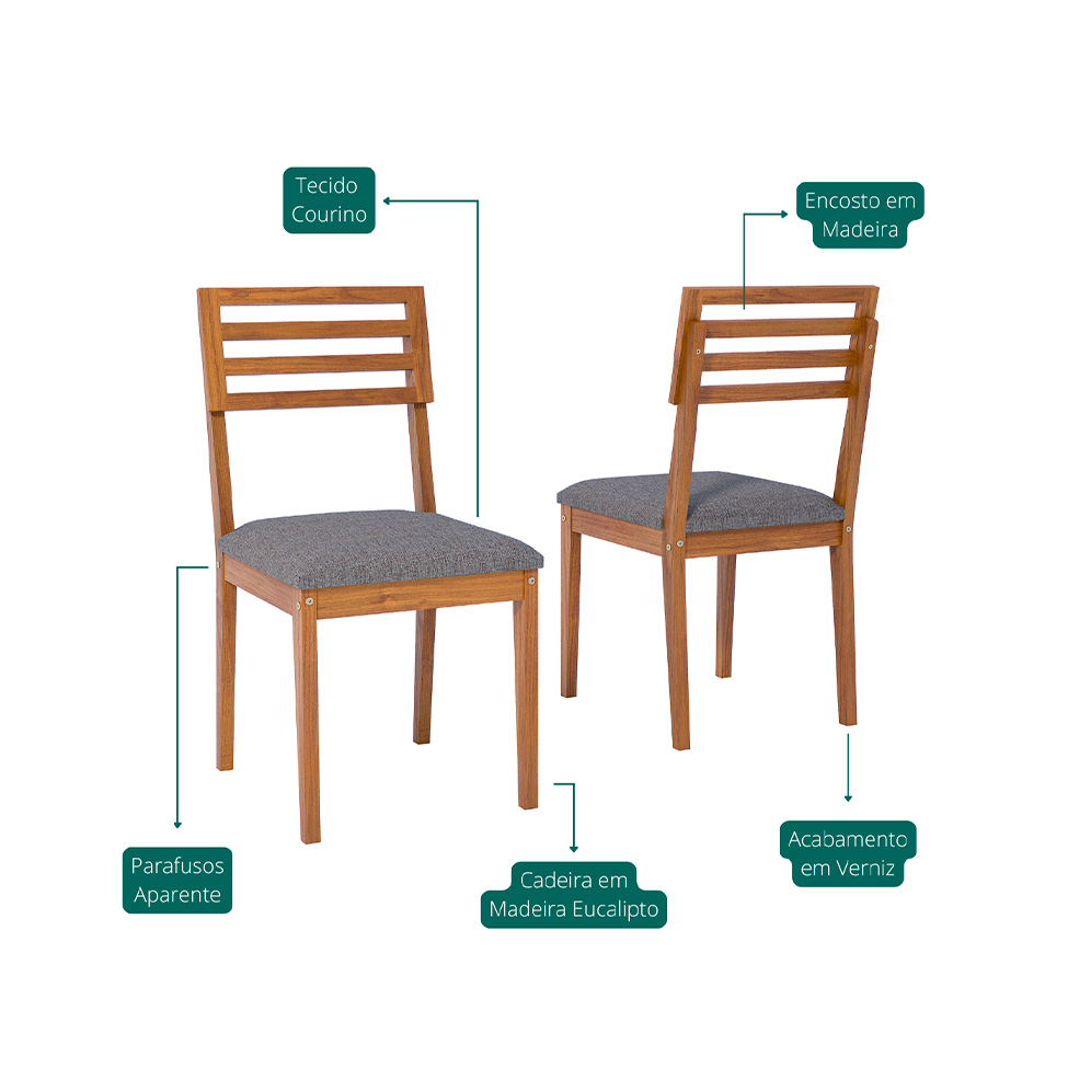 Conjunto de Mesa Retangular com Tampo MDF Caju e 6 Cadeiras Juparanã Linho Bege e Cinamomo