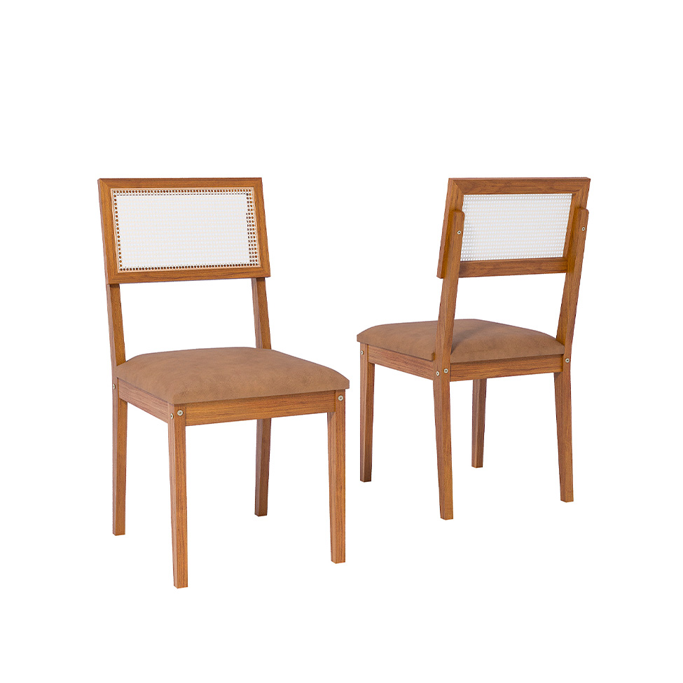 Conjunto de Mesa Retangular com Tampo MDF Caju e 8 Cadeiras Palmas Revestimento Sintético Marrom e Cinamomo