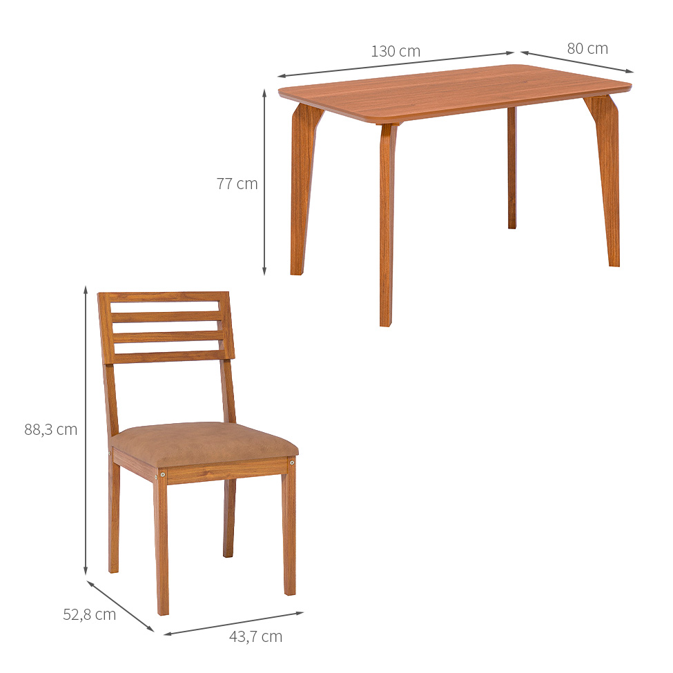 Conjunto de Mesa Retangular com Tampo MDF Papaia e 4 Cadeiras Juparanã Revestimento Sintético Marrom e Cinamomo