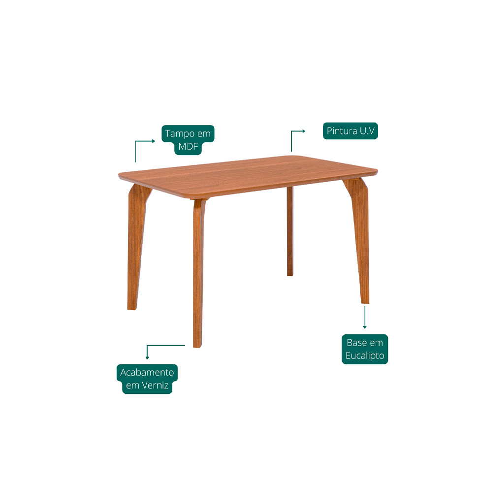 Conjunto de Mesa Retangular com Tampo MDF Papaia e 4 Cadeiras Juparanã Revestimento Sintético Marrom e Cinamomo